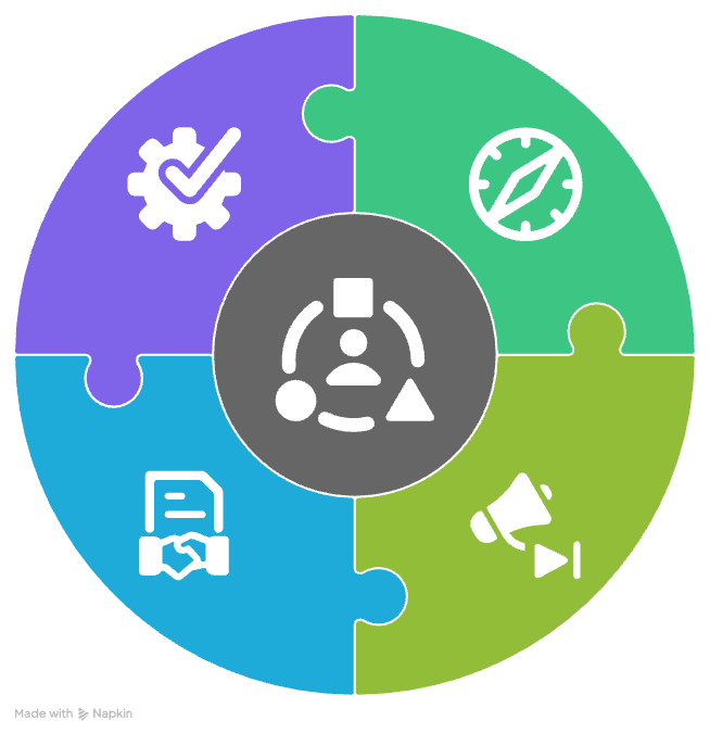 GrowGenics value proposition grid showcasing strategy, marketing, sales, and execution pillars for business growth